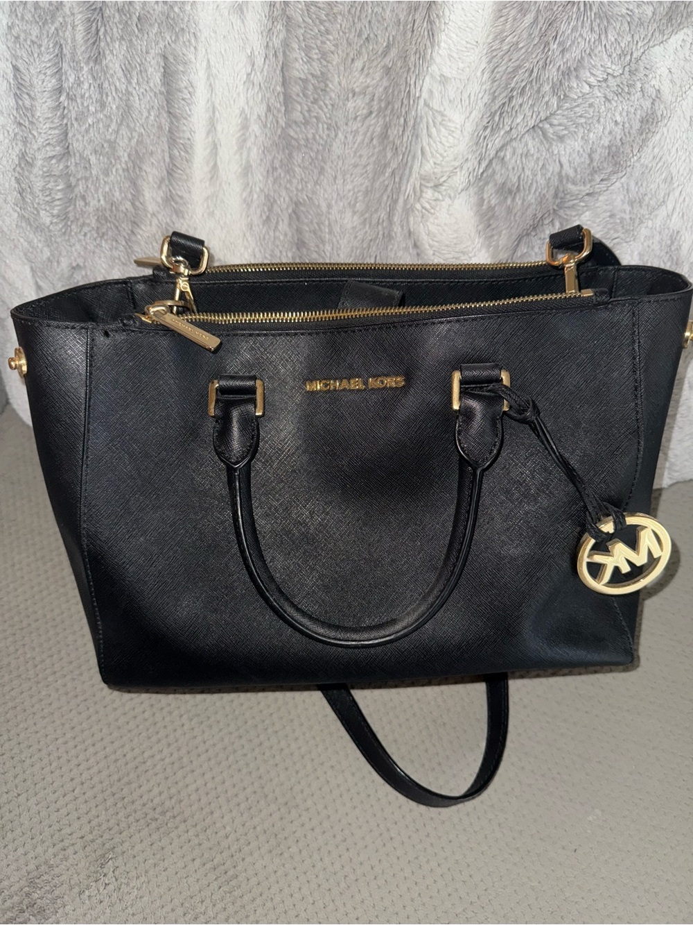 Michael Kors Black Saffiano Tote with Gold Hardware